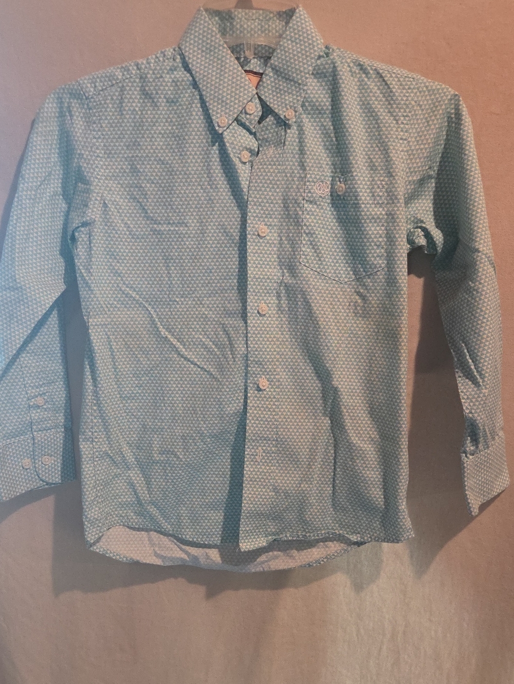 Wrangler Aqua Blue Micro-Pattern Button-Down Shirt